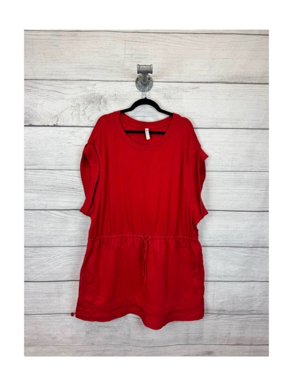 Anthropologie Red Drawstring Waist Short Sleeve Tunic